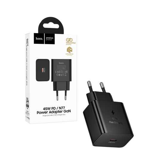 Adaptador Hoco N77 Star de Porta Única PD45W GAN Type-C Preto